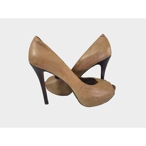 VTG Y2K Platform Shoe Aldo Womens 9.5 Brown Leather Peep Toe Stiletto Heels Boho